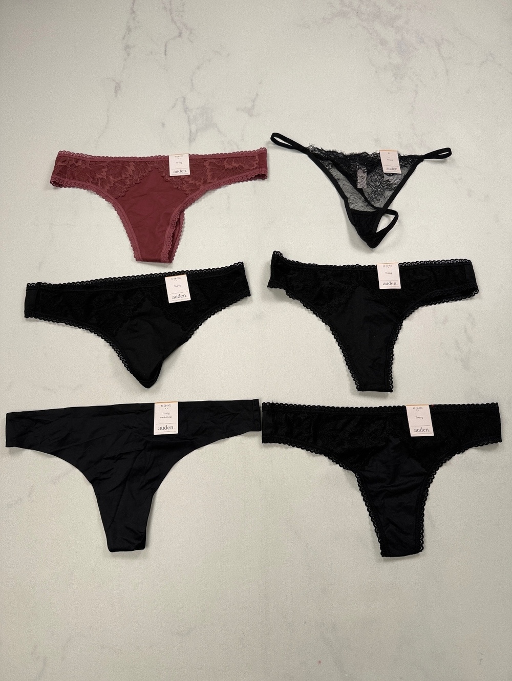 Auden Thong Underwear Black 2000s Minimalist Lot of 6 - Women M